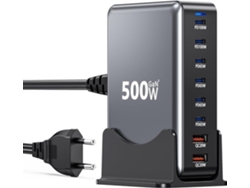 Estación Carga 500w 8en1 Gan Iii Con 2x100w 4x65w Pd 2xqc3.0 Para Portátil