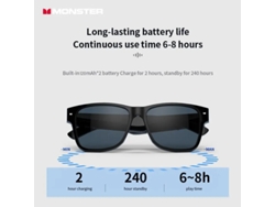 Gafas inteligentes Monster S01 con auriculares Bluetooth inalámbricos, unidad de 16 mm, sensibilidad táctil de bajo retardo, antirreflejos, modo dual