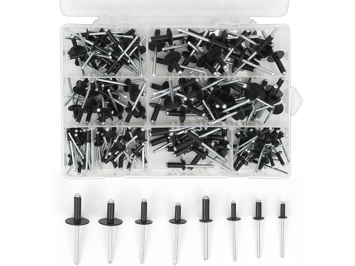 200 Remaches Ciegos De Aluminio, 8 Tamaños: 3.2x8mm, 3.2x10mm, 4x10mm, 4x14mm, 4.8x14mm, 4.8x18mm