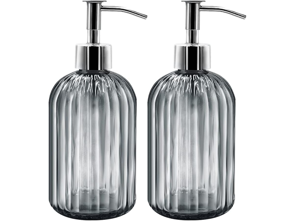 2 Dispensadores De Vidrio Gris Oscuro De 400 Ml Con Bomba, Para Jabón/champú/loción.