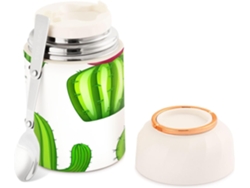 Tarro térmico de acero inoxidable con diseño de cactus verde, 500 ml, sin marca.