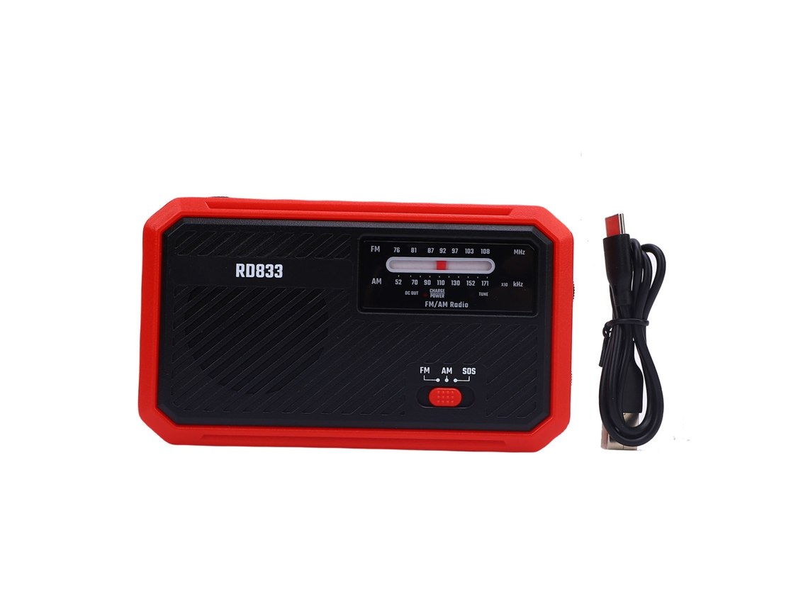Radio De Emergencia Con Manivela Solar, Linterna Led Multifuncional Am Fm Rojo