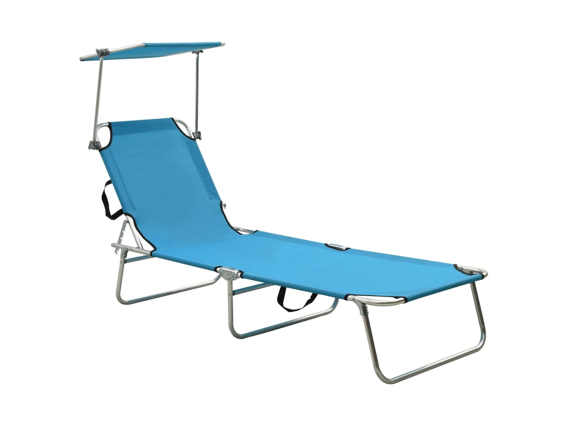 Tumbona plegable Mueble para patio Asiento de jardín con toldo de acero turquesa y azul