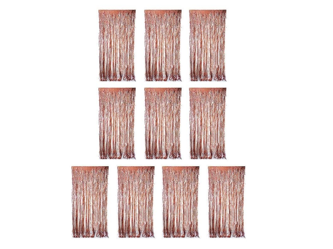 10 Cortinas Reutilizables Con Flecos Metálicos Para Fiestas, Cumpleaños Y Decoración, Con Fondo Oro Rosa.
