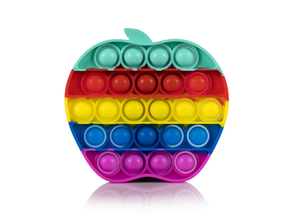 Bubble Pop It Juguete sensorial antiestrés, burbujas de silicona para apretar y reventar. Diseño de manzana multicolor.