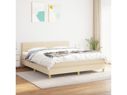 Cama Box Spring Con Colchón Tela Color Crema 160x200 Cm