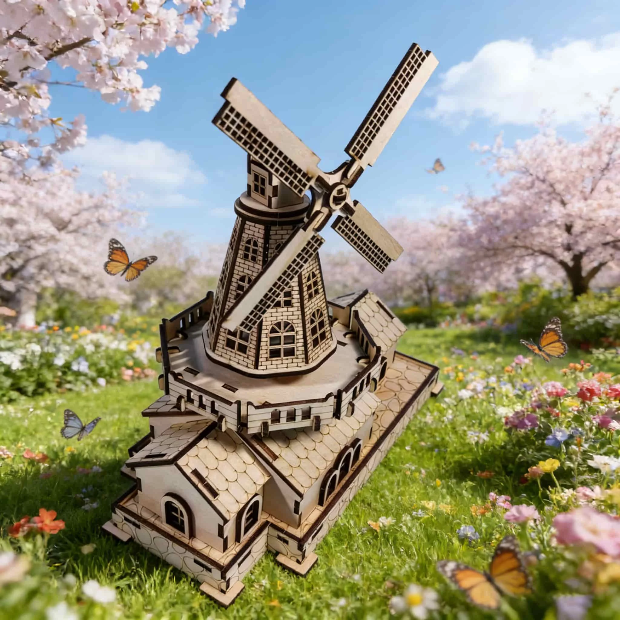 Kit De Modelo De Rompecabezas De Molino De Viento De Madera 3d - Regalo Creativo Para Armar