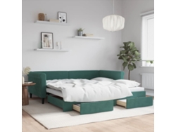 VIDAXL Sofá cama nido con cajones terciopelo verde oscuro 100x200 cm