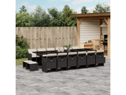Juego de comedor de jardín DKD Home Decor de 17 piezas con cojines de mimbre negros