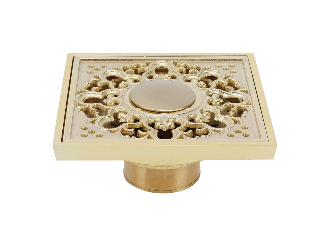 Desagüe De Piso Dorado Para Baño Con Filtro De Cobre Antiolor Y Antiobstrucción, Estilo Europeo.