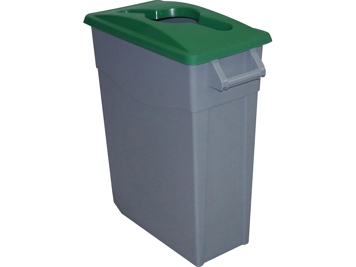 Contenedor de basura Denox  65, 85 e 110 L para reciclar | Cerrado Com  tapa de color | 2 ruedas Verde 65 L - Tapa abierta