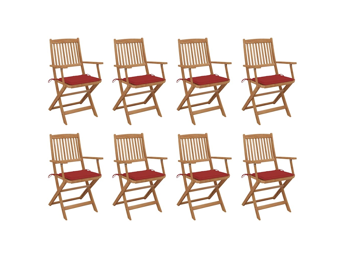 Sillas plegables de exterior de acacia maciza de 8 piezas con cojines DKD Home Decor
