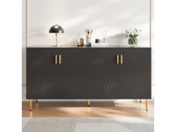 Aparador moderno de 4 puertas con diseño ondulado en MDF negro