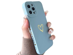 Caso De Silicona Líquida Con Corazón Dorado Para Iphone 13 Pro Max Mujer Antichoque Antiamarillo