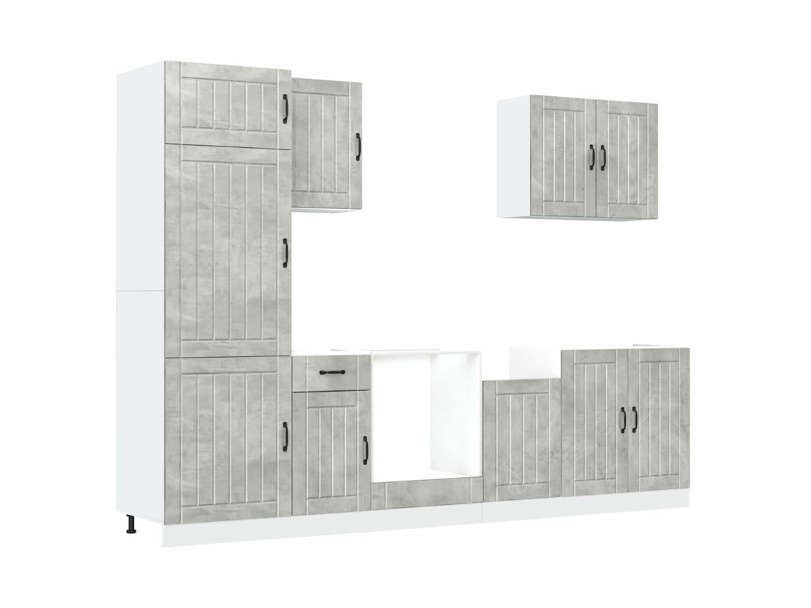 Conjunto 7 Mueble cocina Kalmar gris hormigón VIDAXL madera contrachapada
