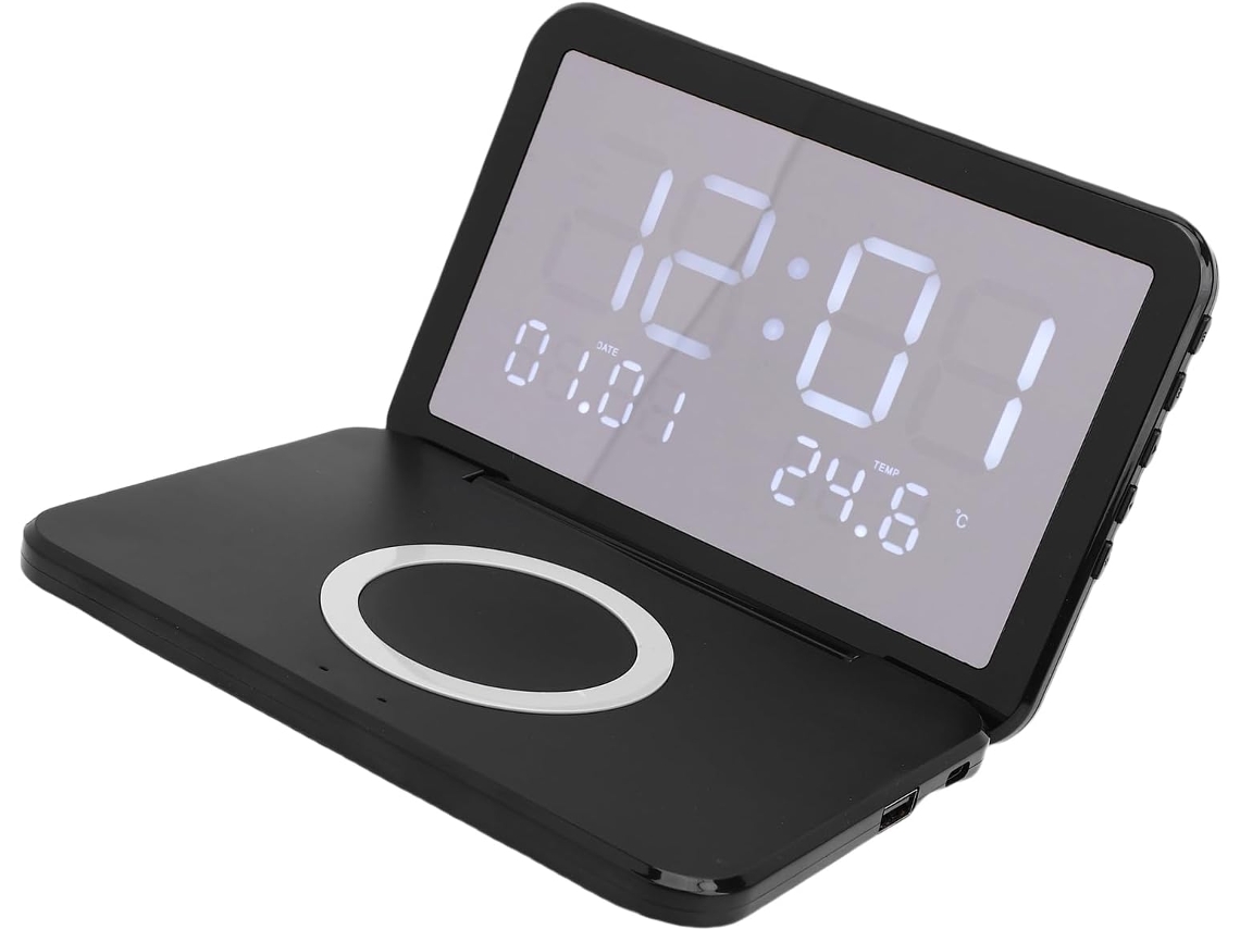 Reloj De Carga Con Espejo Led Plegable, Cargador Rápido De 15 W, Calendario Y