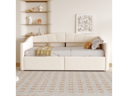 Canapé Cama Tapizado 90x200cm Con Almacenamiento Hidráulico, Reposabrazos, Rayas Clásicas, Terciopelo Beige