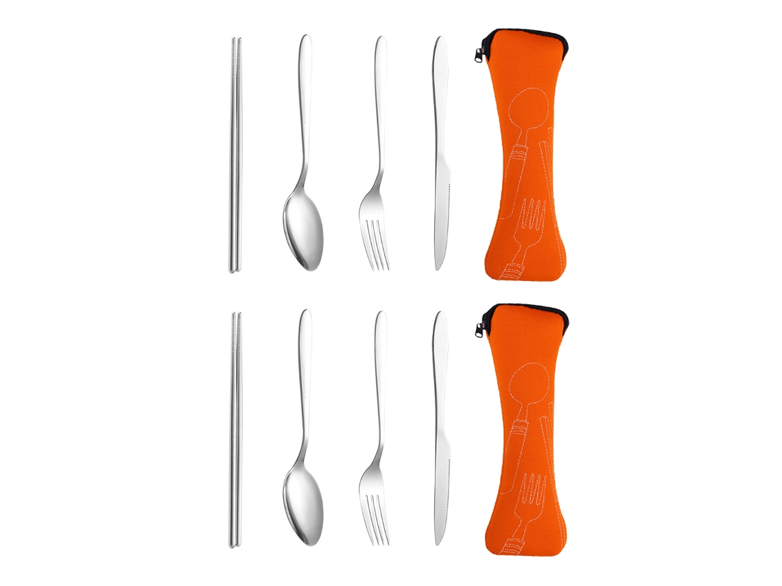 Juego de 4 cubiertos portátiles con estuche - Utensilios de camping, juego reutilizable TRUYUETY
