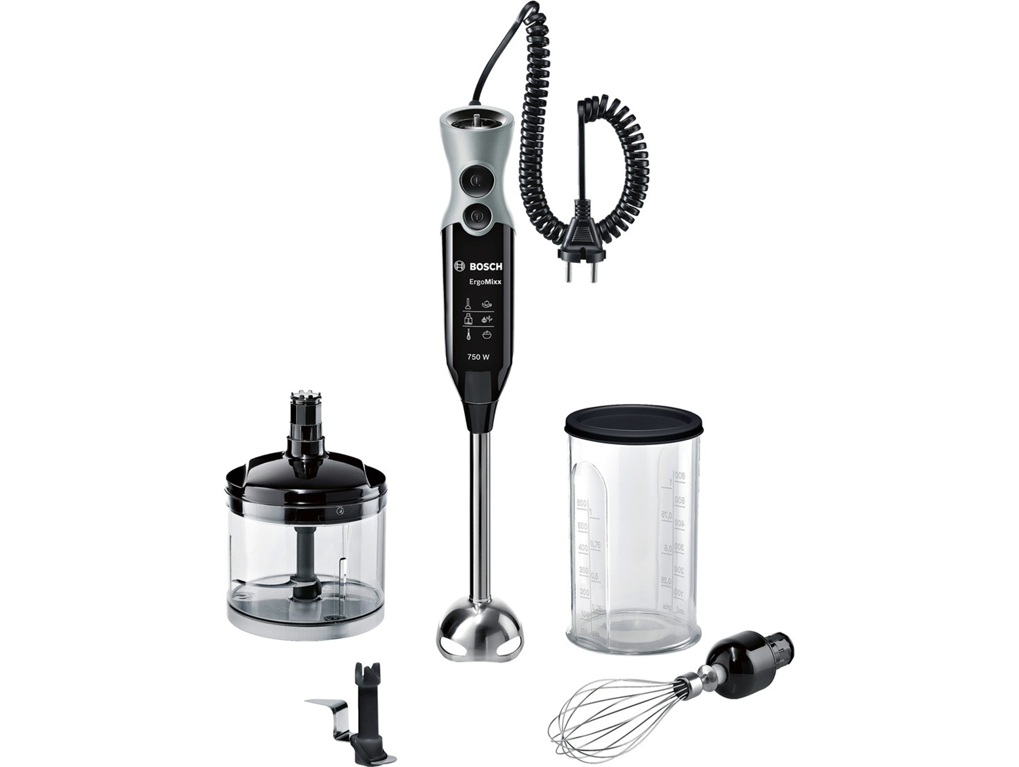Batidora de Mano + Accesorios BOSCH MSM67170 (750 W - Negro y Gris)