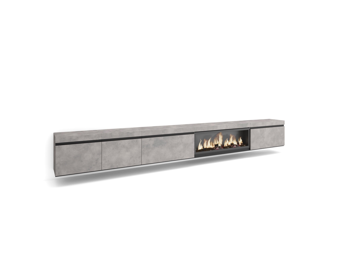 Mueble TV, Televisión, 368x35x45, Chimenea eléctrica XXL, Colgado, Suspendido, Cemento SKRAUT HOME