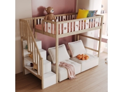 Escalera De Madera Para Cama Alta De 90x200 Cm Con Diseño De Estrellas Y Lunas Naturales.