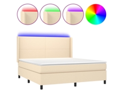Maison Exclusive - Cama Box Spring Colchón Y Luces Led Tela Crema 160x200 Cm