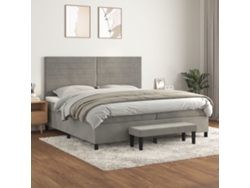 Cama Box Spring Con Colchón Terciopelo Gris Claro 200x200 Cm