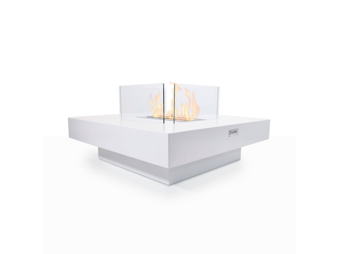 Chimenea de bioetanol de pie para uso interior y exterior Panarea White 70x70x35
