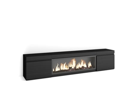 Mueble TV, Televisión, 210, Para TV hasta 80, Chimenea eléctrica XXL, Negro SKRAUT HOME