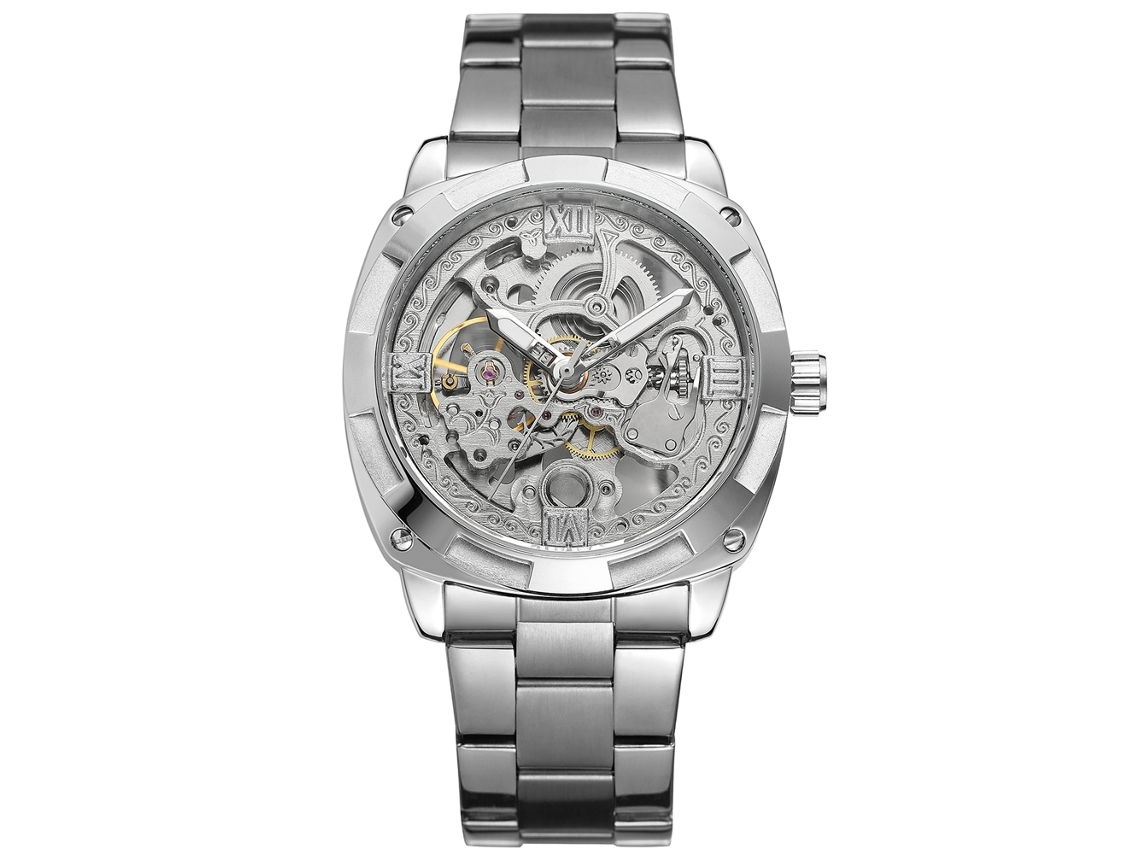 Reloj Mecánico Automático Forsining Con Brazalete De Acero Inoxidable Para Hombre (plateado)