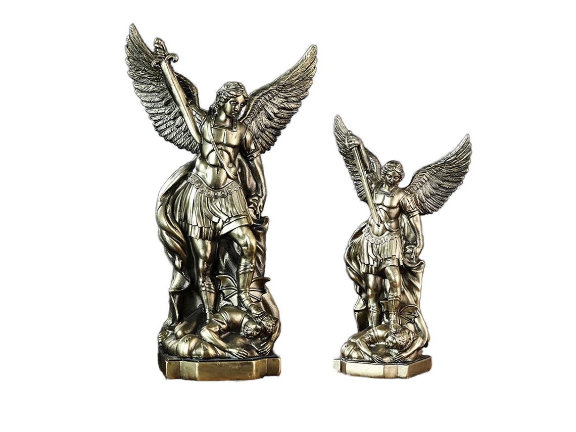 Estatua de bronce hecha a mano de San Miguel Arcángel, escultura de resina.