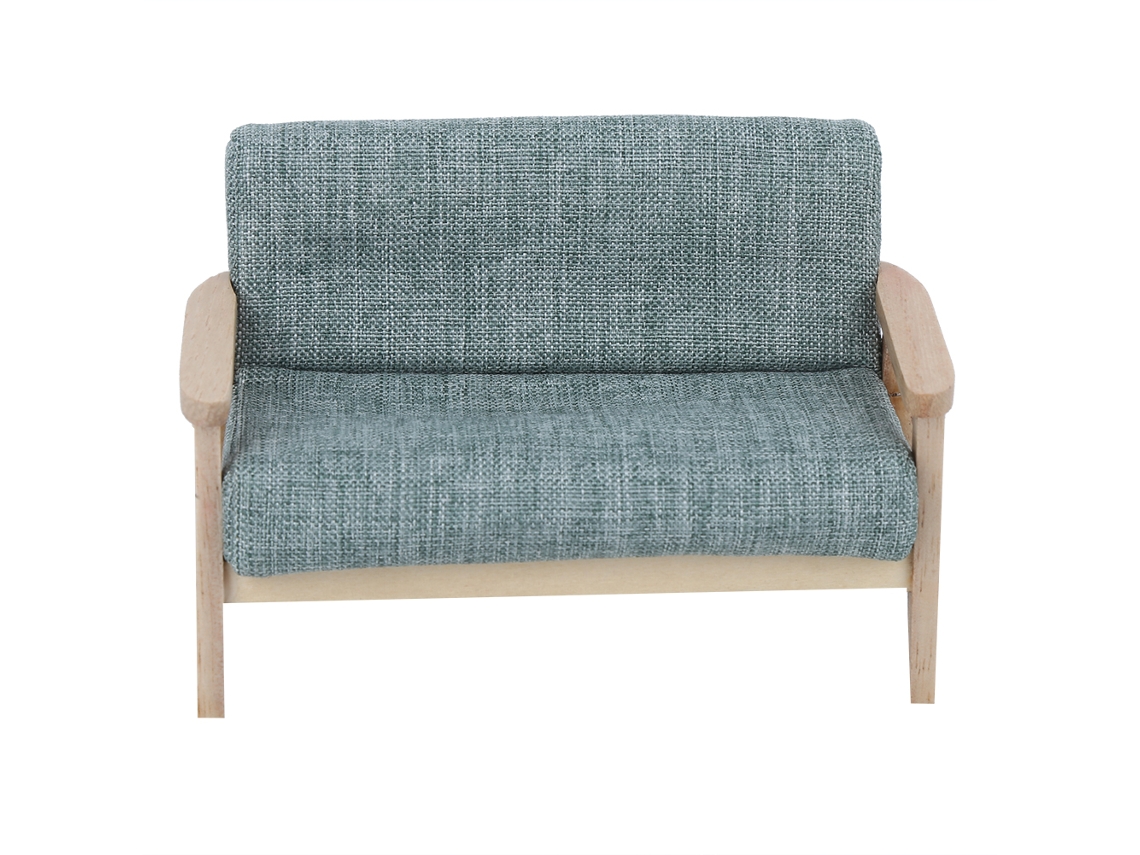 -mueble Miniatura Para Casa De Muñecas 1:12 Sillón De Tela Verde De Madera Japonesa Sofá Mini