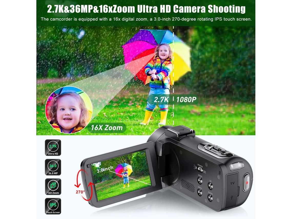 Cámara De Filmar 2.7K 36Mp Enzon