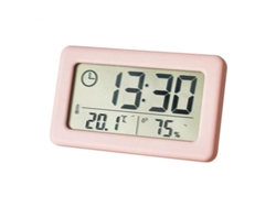 Termómetro Digital Led Con Alarma Y Monitor De Humedad, Reloj De Escritorio Rosa Para El Hogar