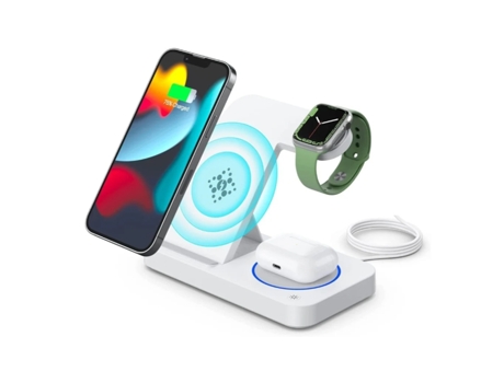 Soporte Cargador CHRONUS WXCD-221025-1FM Wireless (iPhone/AirPods/Apple Watch - 15W - Blanco)