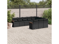 Conjunto de sofá de jardín de 10 piezas con cojines en mimbre sintético negro de DKD Home Decor