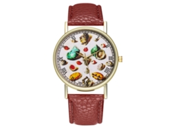 Reloj De Cuero Pu Para Mujer Y Hombre Con Dial Redondo Patrón De Caparazón Cuartz Café