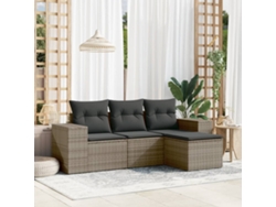 Conjunto de sofá de jardín de 4 piezas con cojines de ratán gris Lovely Home