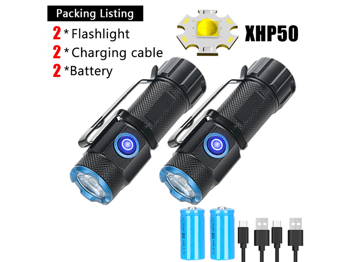 Mini linterna P50 superbrillante con clip de bolsillo e imán trasero, batería 16340, recargable por USB para emergencias. Aeuzwr