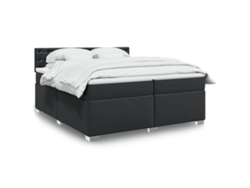 Cama Box Spring Con Colchón Cuero Sintético Negro 200x200 Cm