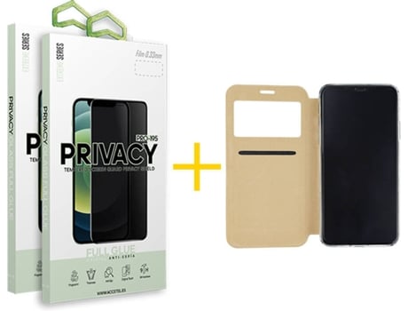 Kit Funda + 2 Protectores de Pantalla Samsung Galaxy A42 5G SKYHE Anti Spy Gandy Flip (Dorado)