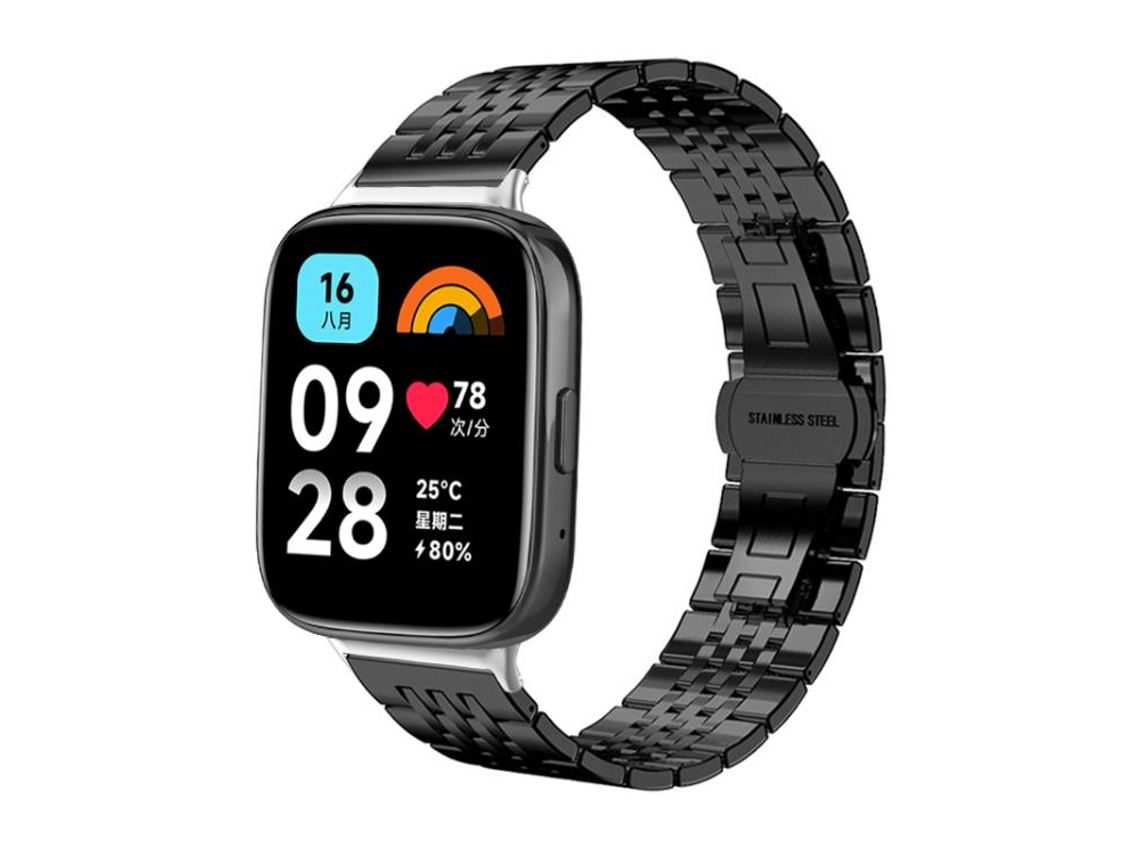 Bracelete Para Redmi Watch 3 Active / Lite - Aço Inoxidável - Sete Esferas (20mm) Preta