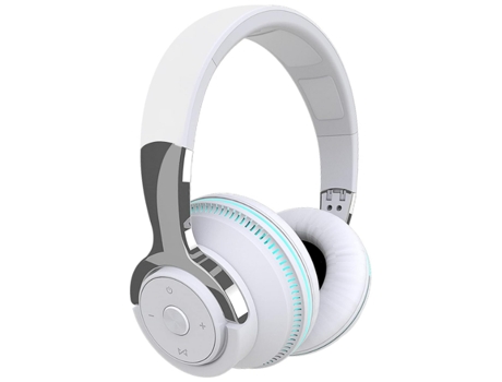 Audífonos Bluetooth sobre la Oreja, con Iluminación LED, Plegables, Compatibles con Micrófono, CHRONUS H2 (Blanco)