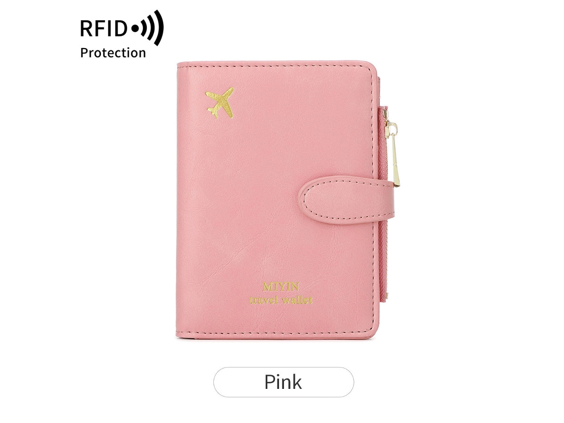 Funda para pasaporte RFID con tarjetero, unisex, diseño acolchado, rosa suave, Hexinyigjly
