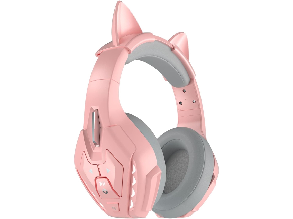 Auriculares para juegos con micrófono estéreo desmontable, inalámbricos Bluetooth 5.3 para portátiles, teléfonos y tabletas, color rosa