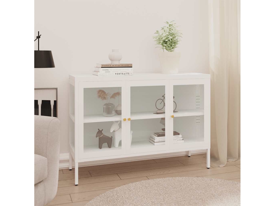 Aparador | Vitrina buffet 105x35x70 cm Cristal y acero blanco