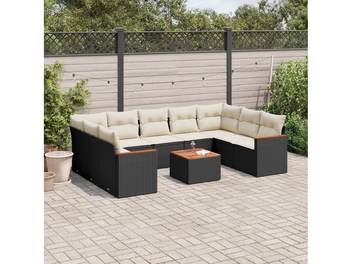 Conjunto de sofás de jardín de 10 piezas DKD Home Decor con cojines de mimbre negros