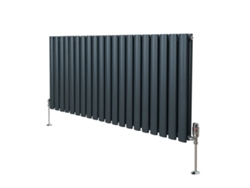 Radiador de columna ovalado antracita de 600x1200 mm en acero al carbono con 5367 BTU, triple revestimiento y conjunto de válvula.