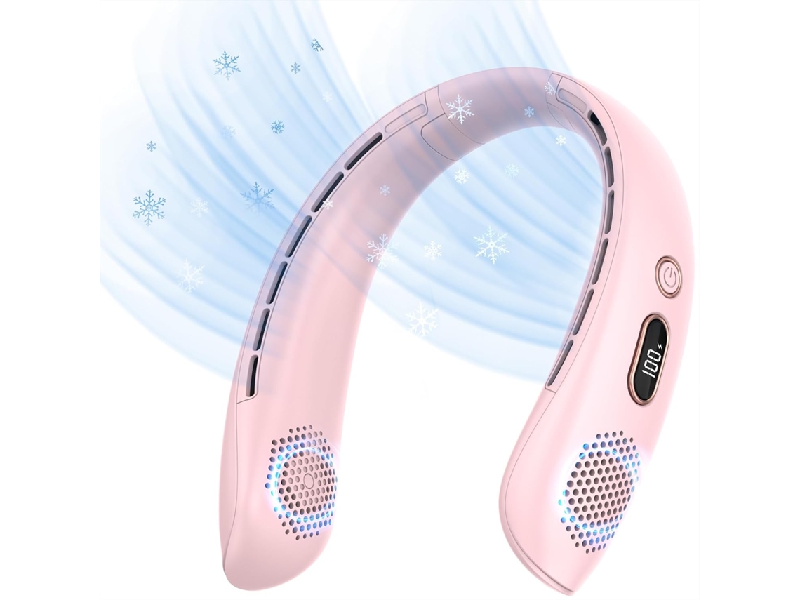 (rosa A) Ventilador De Cuello -usb Recargable - Silencioso - Pantalla Lcd -3 Velocidades De Viento -3000mah