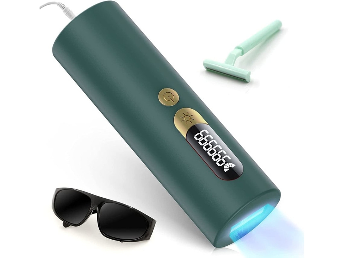 Máquina de depilación facial láser cilíndrica IPL Yizhood, 2 modos, 5 niveles, cuerpo/rostro, color verde